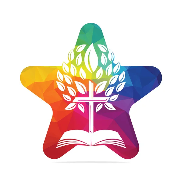 Star Bible Cross Tree Logo Design Inglês Christian Star Igreja —  Vetores de Stock