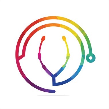 Stetoskop tıbbi hastane logosu tasarımı. Sağlık hizmeti sembolü. Tıbbi vektör logosu tasarımı.