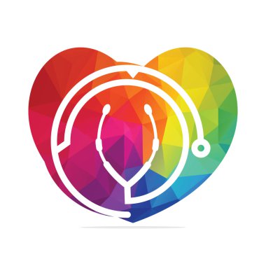 Kalp tıbbi vektör logosu dizaynlı stetoskop. Tıbbi vektör logosu tasarımı.