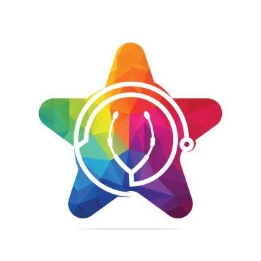 Yıldız tıbbi vektör logosu tasarımlı stetoskop. Tıbbi vektör logosu tasarımı.