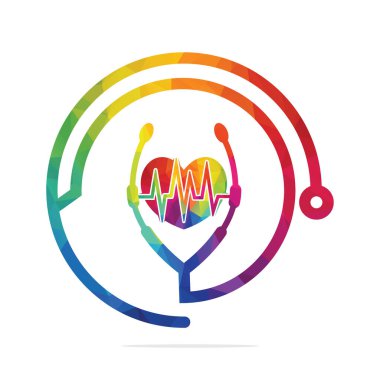 Stetoskop ve kalp atışı vektör tasarımı. Sağlık ve tıp sembolü.