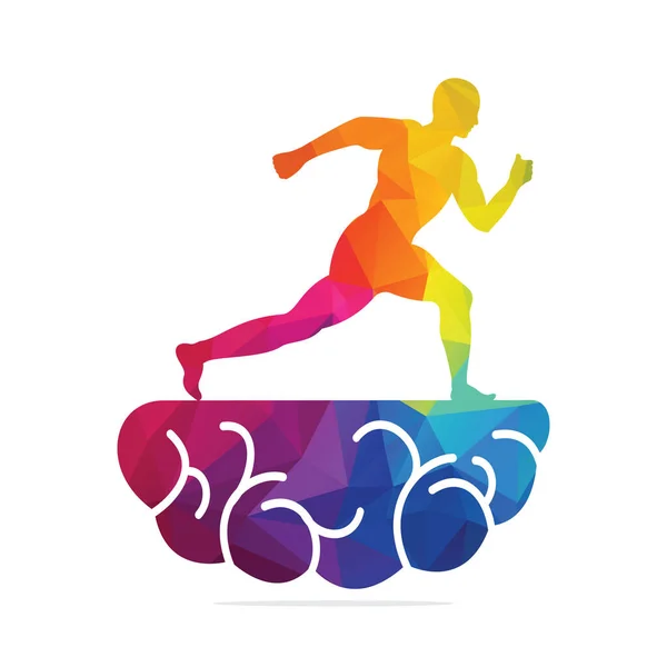 Brain Runner Logo Vector Design Atleta Corre Sul Cervello Vettoriale — Vettoriale Stock