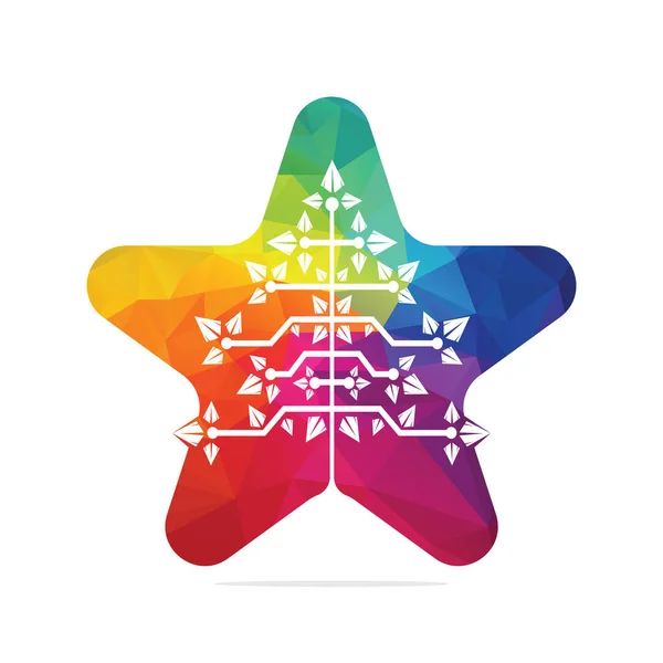 Logo Del Árbol Navidad Star Digital Diseño Plantilla Vector Árbol — Vector de stock