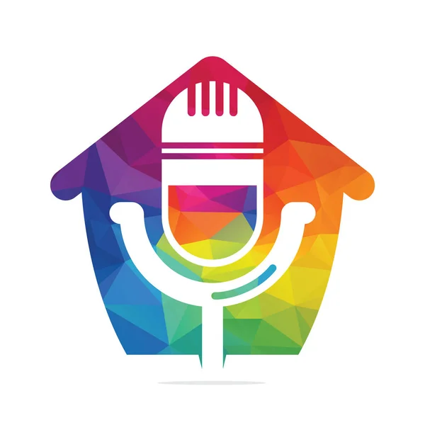 Podcast ev vektör logosu tasarımı. Stüdyo ev logosu tasarımı.