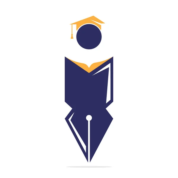 Student Met Graduatie Cap Logo Ontwerp Sjabloon Educatieve Boek Pen — Stockvector