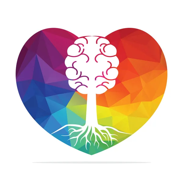 Love Brain Árbol Raíces Concepto Diseño Árbol Que Crece Forma — Vector de stock