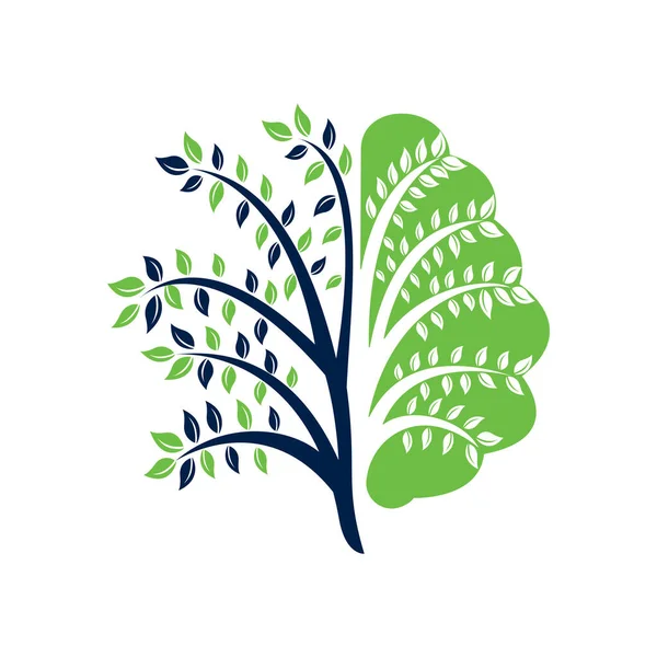 Diseño Moderno Del Logo Del Árbol Cerebral Piense Etiqueta Verde — Vector de stock