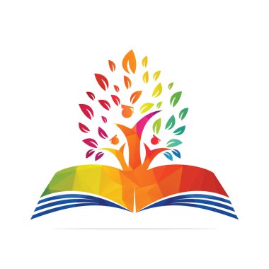 Eğitim ağacı büyümesi kitap fikri vektör logosu üzerinde. Mezuniyet özeti vektör tasarımlı öğrenciler.