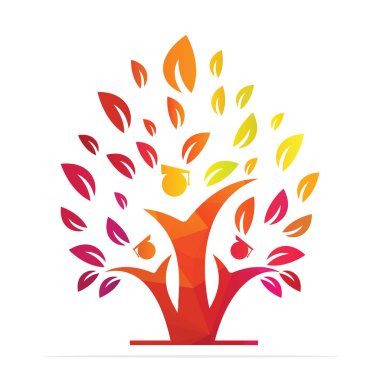 İnsan Eğitim Ağacı Tasarım Şablonu. Mezun Öğrenciler Cap logo vektörü.