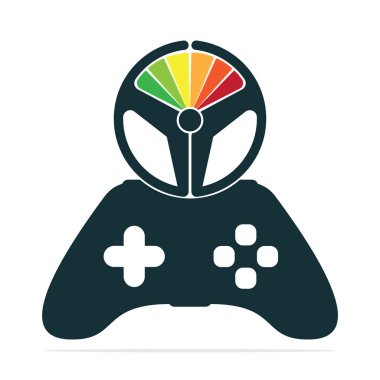 Oyun direksiyon konsepti logo vektör tasarımı. Direksiyon vektörü ile joystick kombinasyonu.