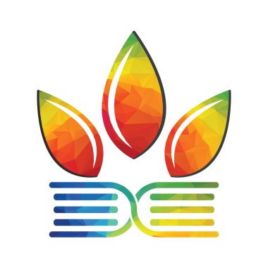 Kitap logosu şablon tasarımlı modern doğal yaprak ikonu. Çiftçilik kitabı logosu çizimi.