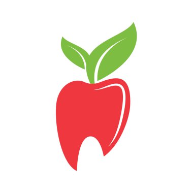 Elma Şekli Diş Logosu Sembol Simgesi Simgesi. Meyve Yaprağı Logosu Tasarımlı Diş Dişi.