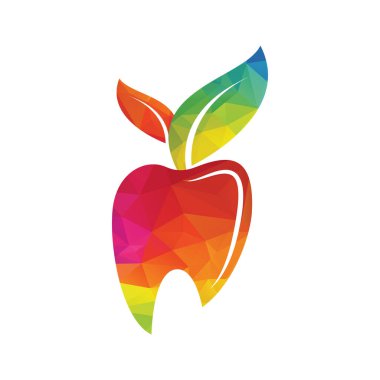 Elma Şekli Diş Logosu Sembol Simgesi Simgesi. Meyve Yaprağı Logosu Tasarımlı Diş Dişi.