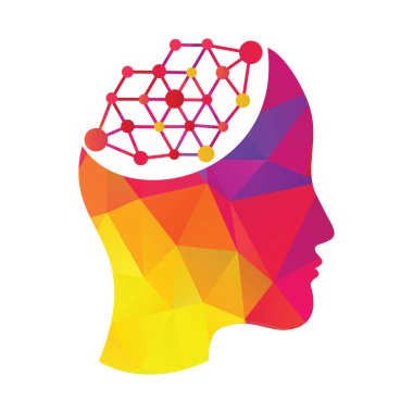 İnsan beyni bağlantı vektör logosu tasarımı. Tekno kadın logo şefi yaratıcı fikir.