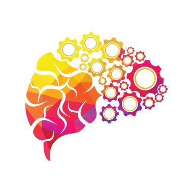 Teknik insan vites, beyin vektör tasarımı. Vitesli dijital insan beyni konsept yenilik dehası.