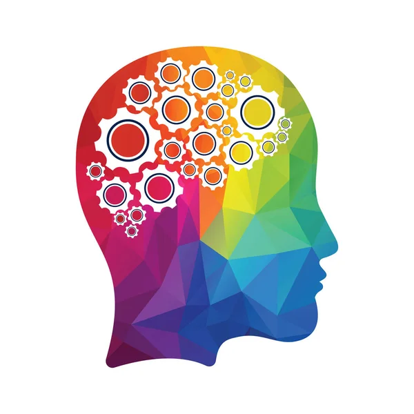 Teknoloji Nsan Baş Logosu Tasarımı Dijital Kadın Beyin Şekli Çarklar — Stok Vektör