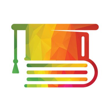 Mezuniyet şapkası ve kitap ikonu ile eğitim logosu konsepti. Bekar şapkası ve kitap logosu şablonu.