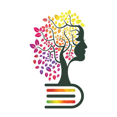 Female Education tree concept design. Book with women face tree logo. vector Female Education tree concept design. Book with women face tree logo. vector