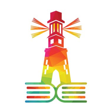 Deniz feneri kitabı vektör logosu tasarımı. Tarihi kitap konsepti tasarımı.