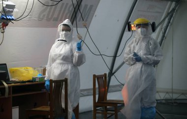 Mobil covid kontrol noktası, test alanı. Litvanya Kedainiai