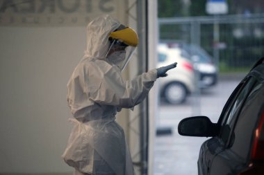 Mobil covid kontrol noktası, test alanı. Litvanya Kedainiai