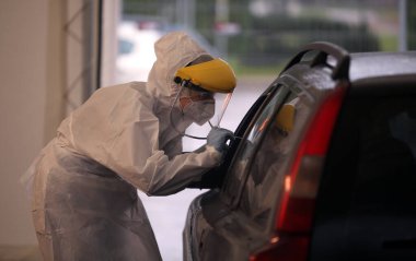 Mobil covid kontrol noktası, test alanı. Litvanya Kedainiai