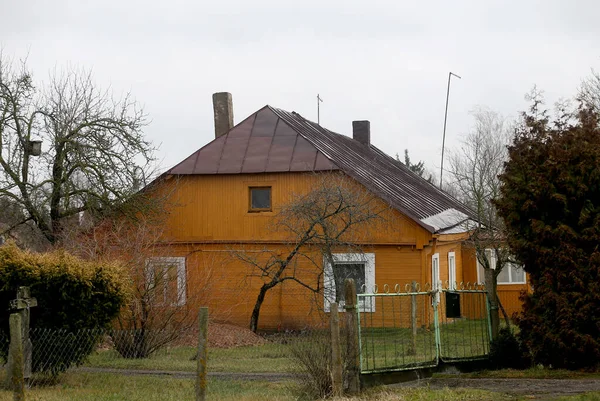 Litauisches Dorf Altes Gelbes Holz Traditionelles Haus — Stockfoto