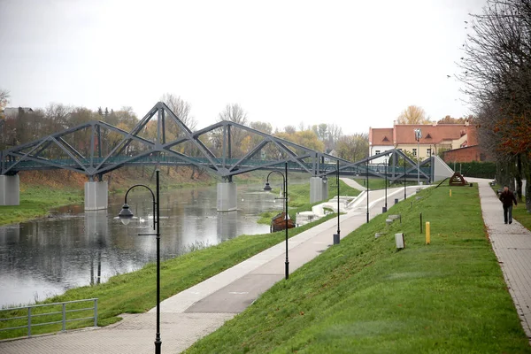 Tahta Yaya Köprüsü Ahşap Yapı Litvanya Kedainiai — Stok fotoğraf