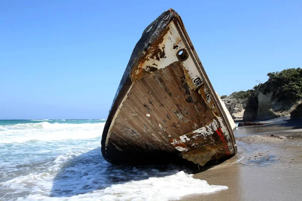 Segelboot Strandete Nach Sturm Strand Griechenland Kos — Stockfoto