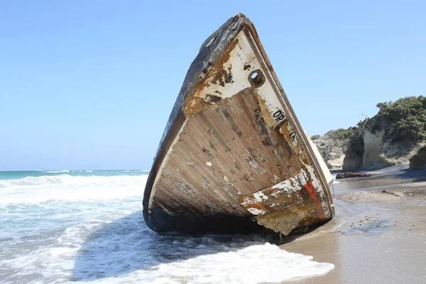 Segelboot Strandete Nach Sturm Strand Griechenland Kos — Stockfoto