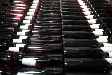 Bodrum katında bir sürü tozlu şarap şişesi var. Köpüklü şarap üretim teknolojisi. Arjantin