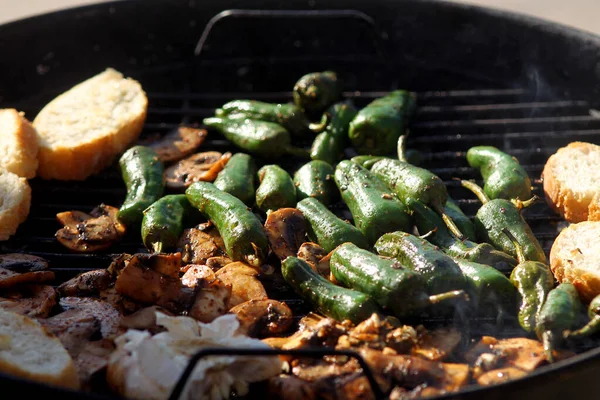 Pimientos Verdes Padrón Preparación Gril — Foto de Stock