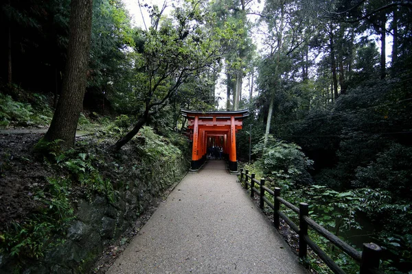 Piros Torii Kapuk Gyalogút Ösvény Fushimi Inari Taisha Szentély Egyik — Stock Fotó