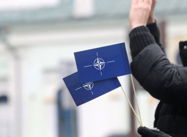 NATO flag in hand, symbol clipart