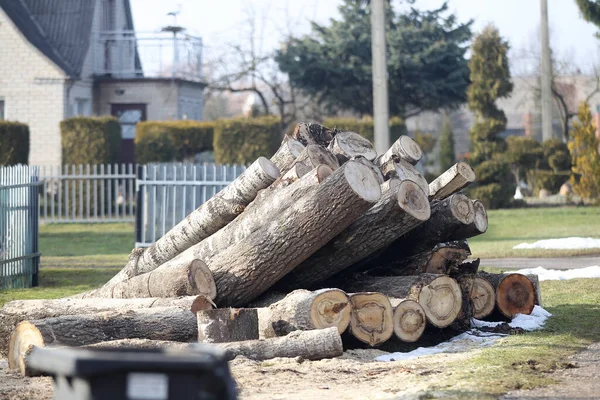 Haufen Gehäckseltes Feuerholz Für Den Winter Vorbereitet — Stockfoto