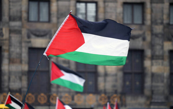 Palestinian waving flags in Amsterdam