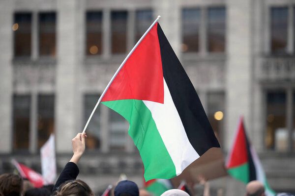 Palestinian waving flags in Amsterdam