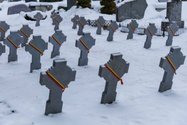 Kedainiai, Litvanyalı gönüllü askerlerden oluşan Litvanya sıraları karla kaplı ve Kedainiai 'deki bir mezarlıkta Litvanya üç renkli kurdelelerle işaretlenmiş. Sahne, anıları, ulusal tarihi ve ona olan saygıyı yansıtıyor.