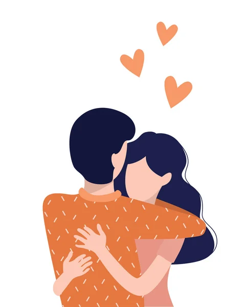 Young People Hugging Love Vector Flat Illustration — Stock Vector