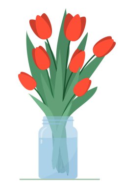 Vazodaki laleler. Bahar çiçekleri. Kutlama. Vektör illüstrasyonu