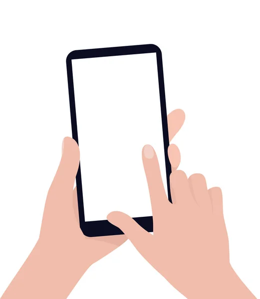 Hand holding a smartphone on a white background. Template. Flat vector illustration — Stock Vector