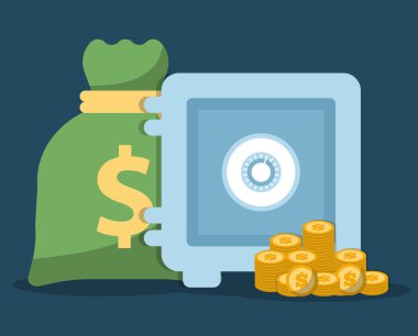 Para tasarrufu ve para çantası simgesi tasarım, vektör çizim