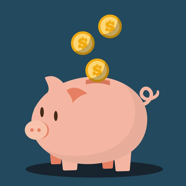 Ahorro de dinero con diseño de cerdito, ilustración vectorial — Vector de stock