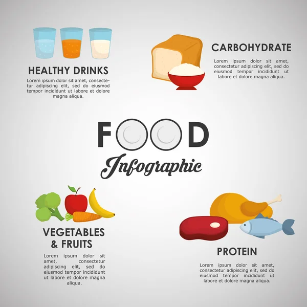 Infografías diseño de alimentos, ilustración vectorial — Vector de stock