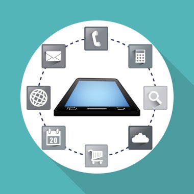 Gadget'ı ve sosyal medya simgeleri tasarım, vektör çizim