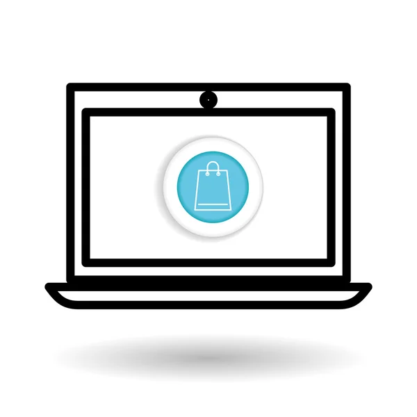 Acquista online su sfondo bianco, disegno del computer portatile — Vettoriale Stock