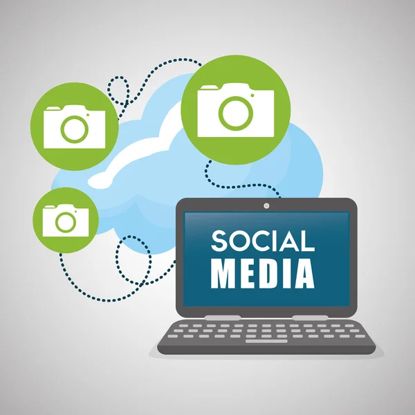 Σχέδιο κοινωνικών μέσων μαζικής ενημέρωσης. φορητό υπολογιστή εικονίδιο. δικτύωσης έννοια — Διανυσματικό Αρχείο