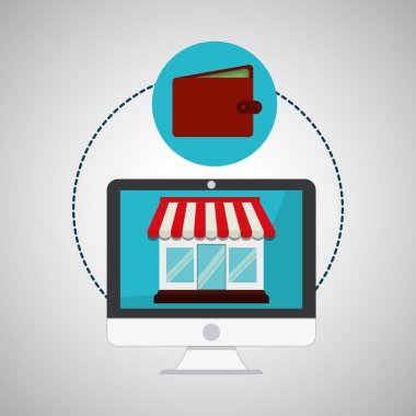 Alışveriş tasarımı. e-ticaret simgesi. online kavram, vektör illüstrasyon