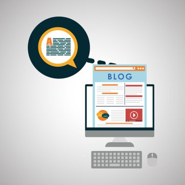 Blog tasarım. Sosyal medya kavramı. Online illüstrasyon, vektör