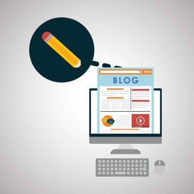 Blog tasarım. Sosyal medya kavramı. Online illüstrasyon, vektör